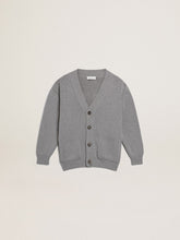 Gray cotton cardigan with logo on the back