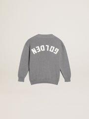 Gray cotton cardigan with logo on the back