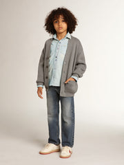 Gray cotton cardigan with logo on the back