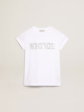 White T-shirt with central Golden lettering in crystals