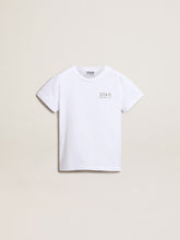 Girls’ white T-shirt with contrasting silver logo and star