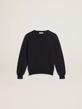 Round-neck sweater in dark blue cotton