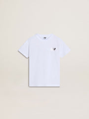 Kids’ white cotton T-shirt with silver print
