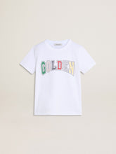 Boys' white T-shirt with multicolored Golden print