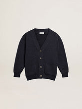 Dark blue cotton cardigan with logo on the back