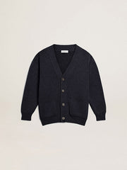 Dark blue cotton cardigan with logo on the back
