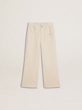 Girls’ wide ribbed cream-colored trousers with embroidery