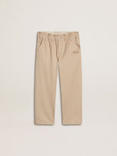 Girls' beige cotton pants with embroidery