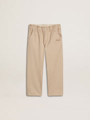 Girls' beige cotton pants with embroidery