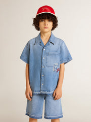 Kids’ denim shorts with embroidery on the back