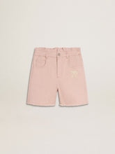 Girls' pink cotton shorts with embroidery
