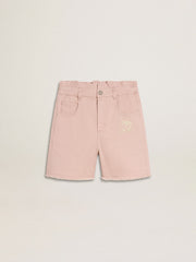 Girls' pink cotton shorts with embroidery