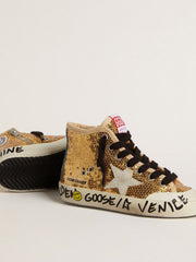 Junior Francy Penstar in gold sequins with ice-gray suede star