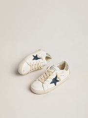 Junior Super-Star in leather with glitter star and heel tab