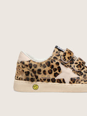 Young Ball Star in leopard-print pony skin with pink leather star and heel tab