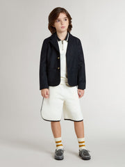 Kids white cotton polo sweatshirt with embroidery on the chest and print on the back