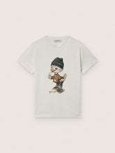 Journey T-shirt for boys in white cotton jersey with digital mascot print