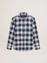 Boys' blue and white checked shirt with print on the back