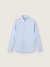 Boys' shirt in light blue and white striped cotton with embroidered logo
