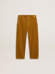 Boys' tobacco-colored chino pants with embroidery