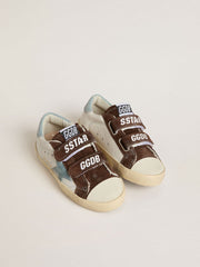 Teen Old School in nappa with light blue suede star and brown suede inserts