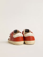 Teen Old School in orange nappa with white star and cream-colored leather heel tab