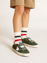 Old School Young in green suede with white leather star and heel tab