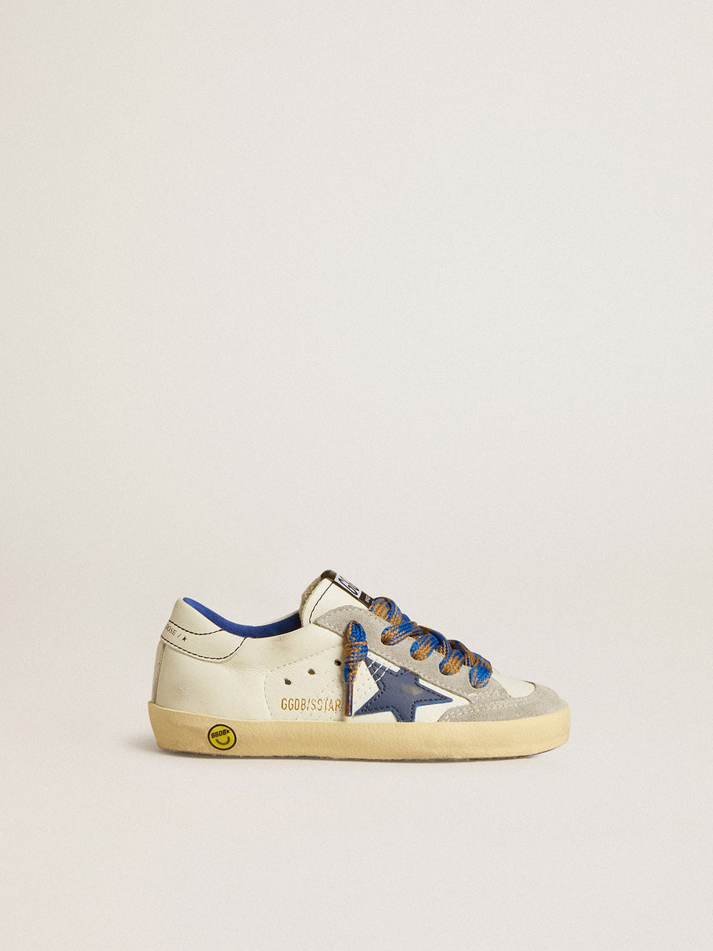 Super-Star Young with blue leather star and ice-gray suede inserts