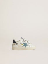 Baby School in white nappa with light blue suede star and tennis motif