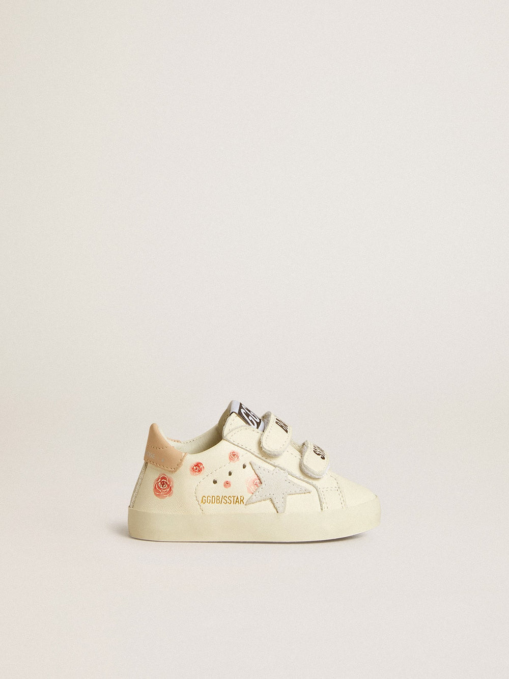 Baby School in nappa leather with pink rose motif and white suede star