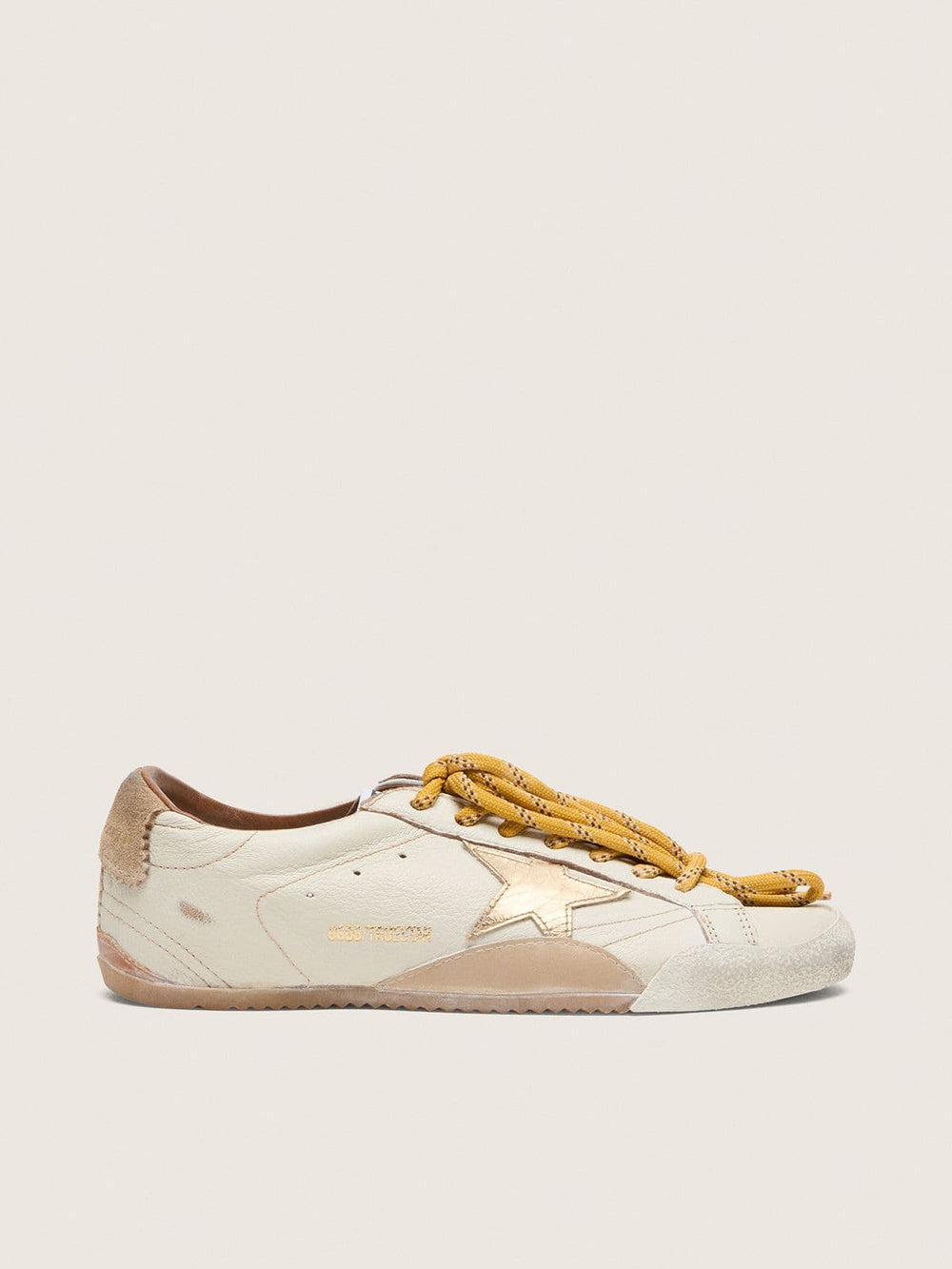 Women's True-Star in white nappa leather with gold star and beige suede heel tab