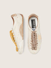 Women's True-Star in white nappa leather with gold star and beige suede heel tab