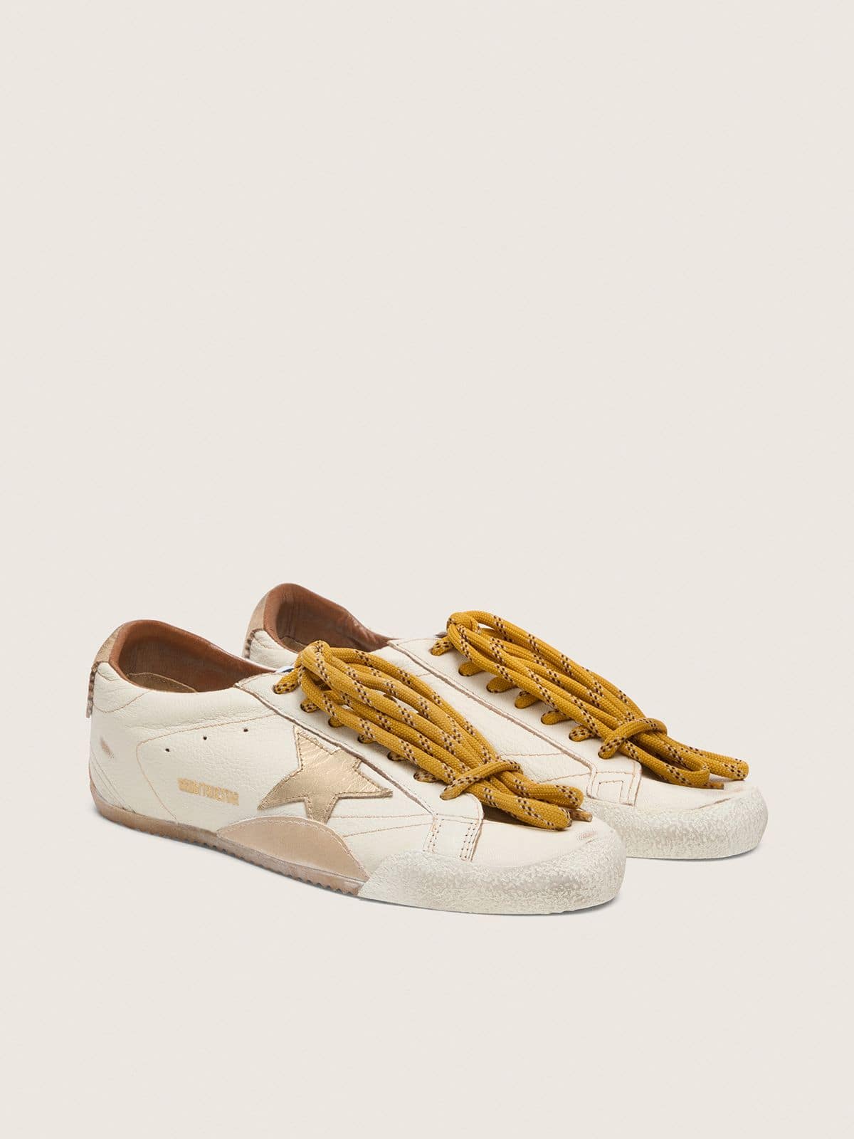 Women's True-Star in white nappa leather with gold star and beige suede heel tab