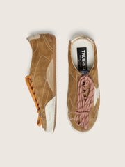 Women's True-Star in tobacco-colored suede with white star and platinum heel tab