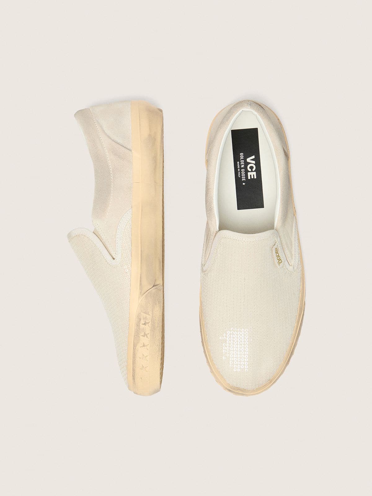 Men’s VCE Penstar in beige suede and pearl-colored sequins