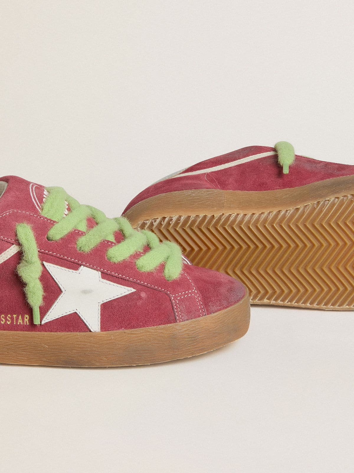 Women’s Super-Star in red suede with white leather star and silver leather heel tab