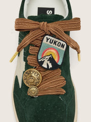 Skins burgundy and peach embroidered laces with patch and two charms