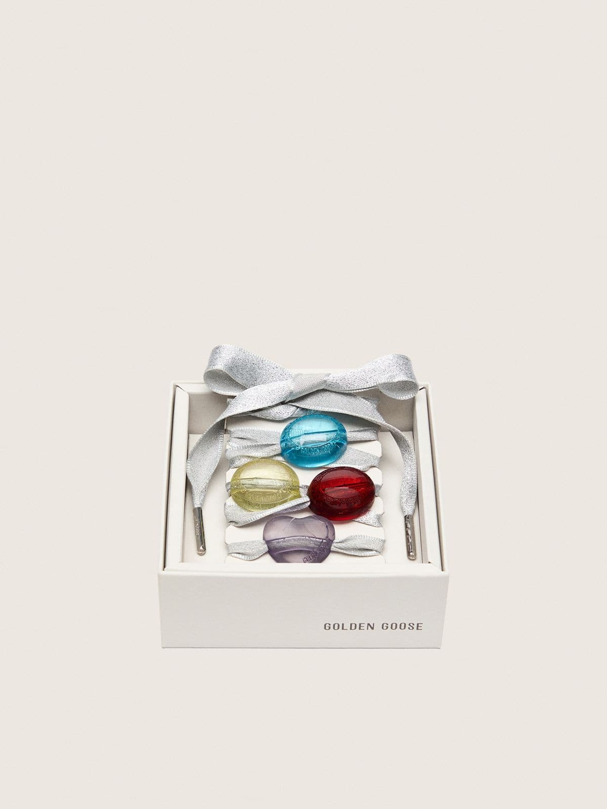 Skins silver laces with four colorful charms