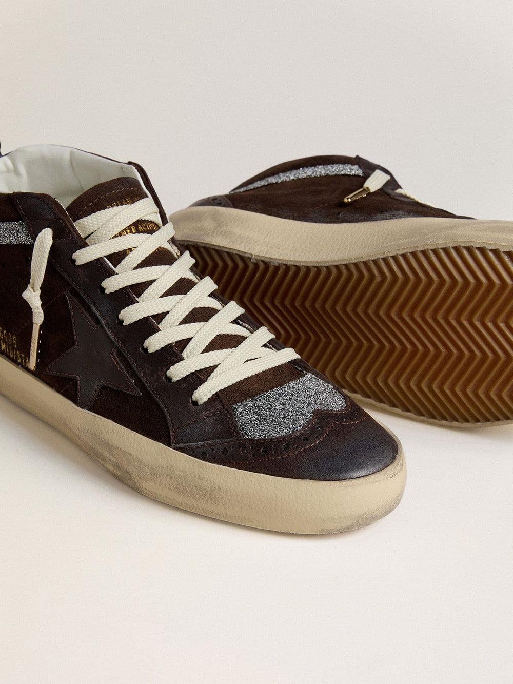 Women's Mid Star in brown suede with leather star and Swarovski crystal flash