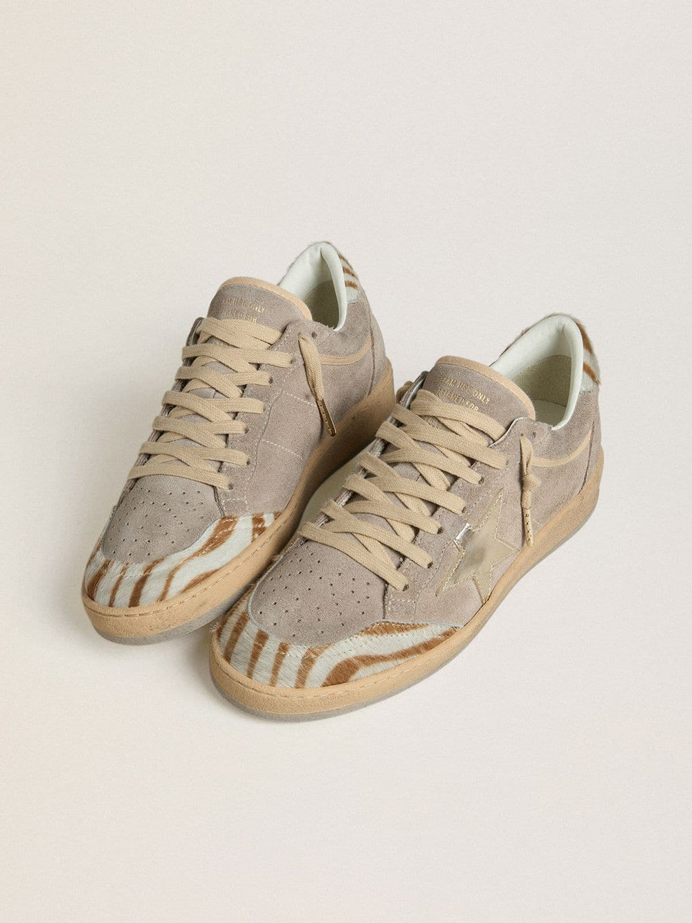 Women's Ball Star LTD in suede with metallic leather star and zebra pony skin heel tab