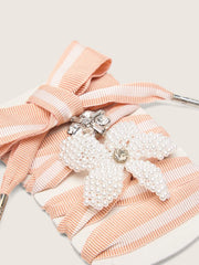 Skins white and pink striped laces with beaded and crystal charms