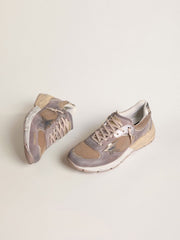 Women's Dad-Star in lilac suede and mesh with laminated leather star and heel tab