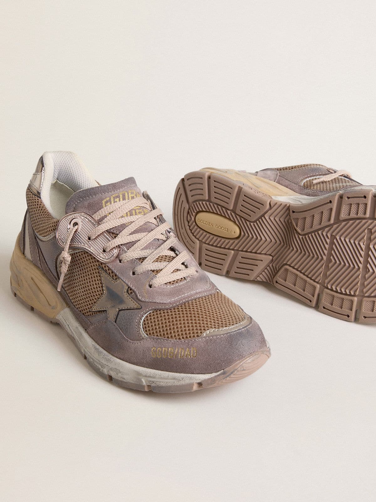 Women's Dad-Star in lilac suede and mesh with laminated leather star and heel tab