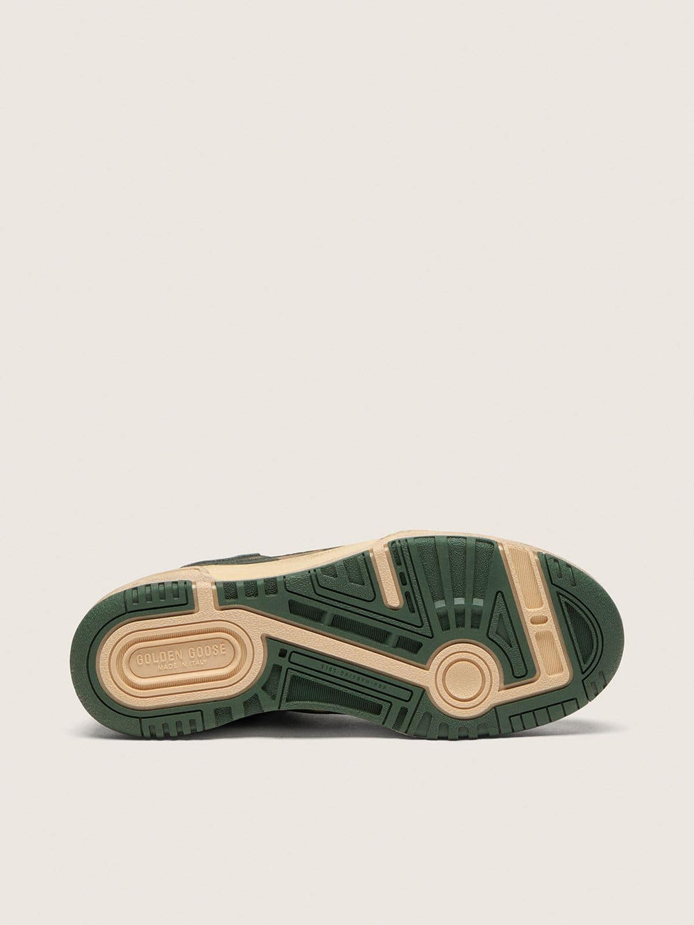 Women's Forty2 in green leather and cream nylon with TPU star and silver leather heel tab
