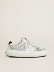 Women’s Space-Star Cube in ice-gray and silver leather with burgundy heel tab