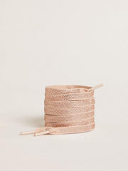 Cotton laces with silver Swarovski crystals and gold-colored logo