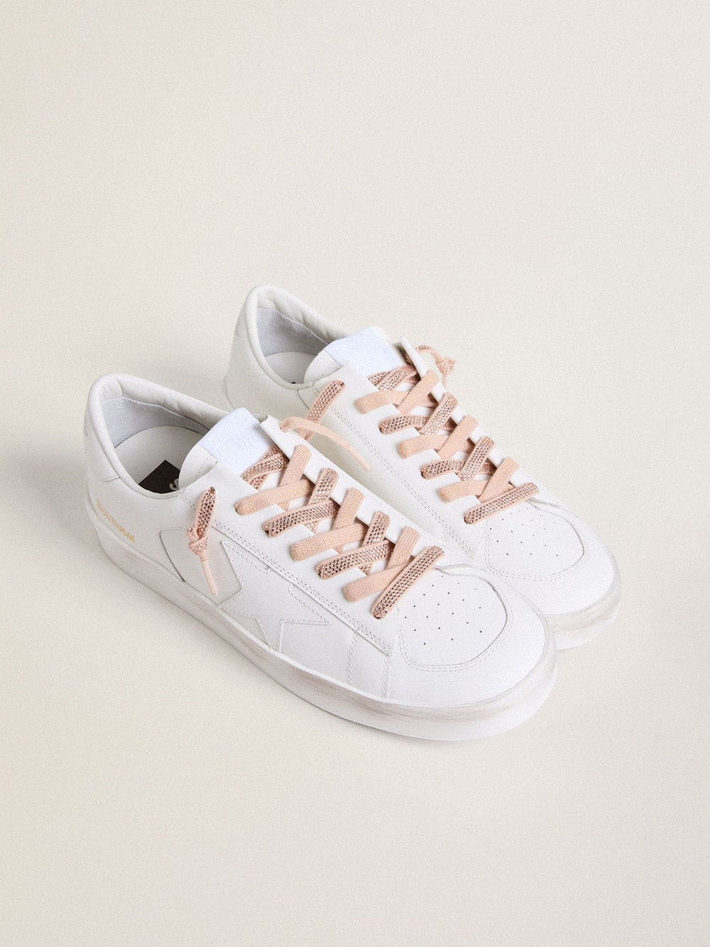 Cotton laces with silver Swarovski crystals and gold-colored logo