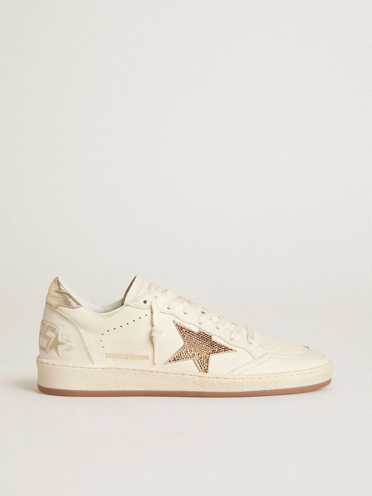 Women’s Ball Star in white leather with crystal star and metallic heel tab