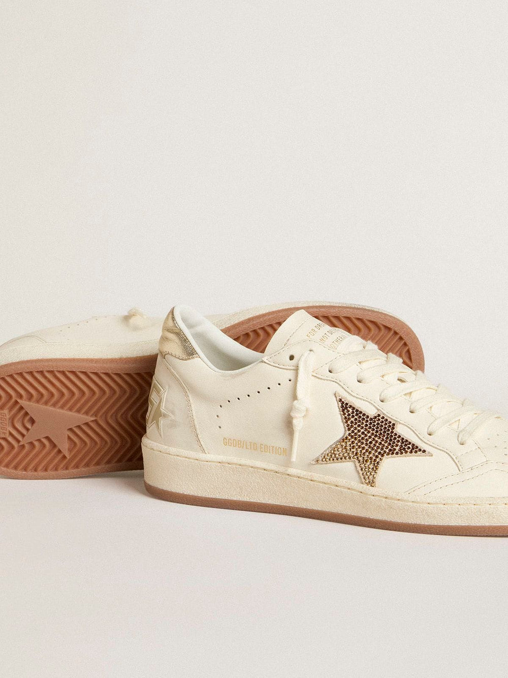 Women’s Ball Star in white leather with crystal star and metallic heel tab