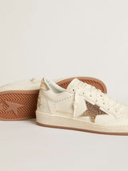 Women’s Ball Star in white leather with crystal star and metallic heel tab